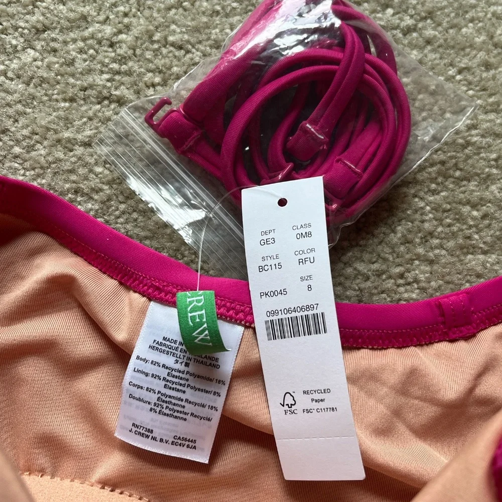 J. Crew Ruched Bandeau One-Piece Fuchsia NEW - Picture 8 of 8